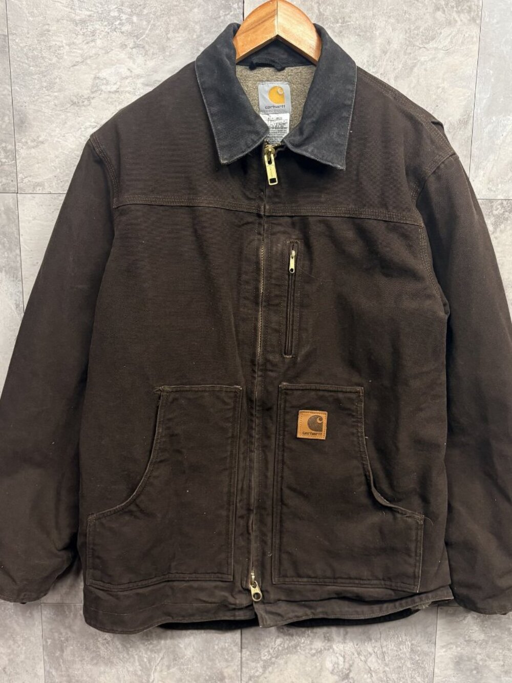 Carhartt C61 Ridge Coat Men's M Brown Sherpa Lined Duck Canvas Vintage